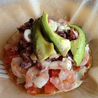 Tostada de Camarón y Pulpo (Shrimp and Octopus Tostada)
