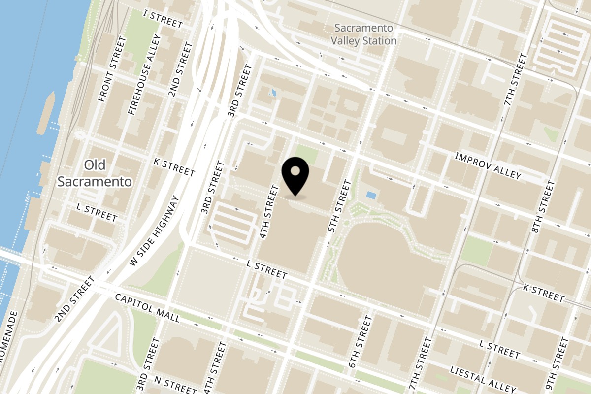 Map showing the location of Taqueria El Burrito DOCO on 405 K St #220 in Sacramento