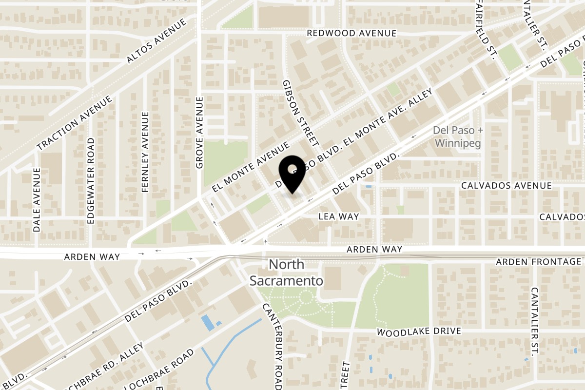 Map showing the location of Taqueria El Burrito Del Paso on 1601 Del Paso Blvd in Sacramento
